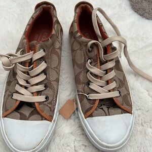 Coach Women's Tan and White Patterned Sneakers
